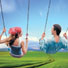 Girl and boy on a swing